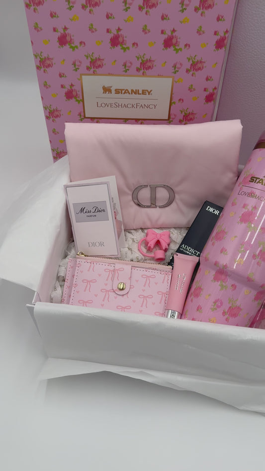 Dior x LoveShackFancy Luxe Gift Box – 30oz Stanley Tumbler | Lip Glow Butter (Glazed Pink) | Beauty Pouch | Pink Edit